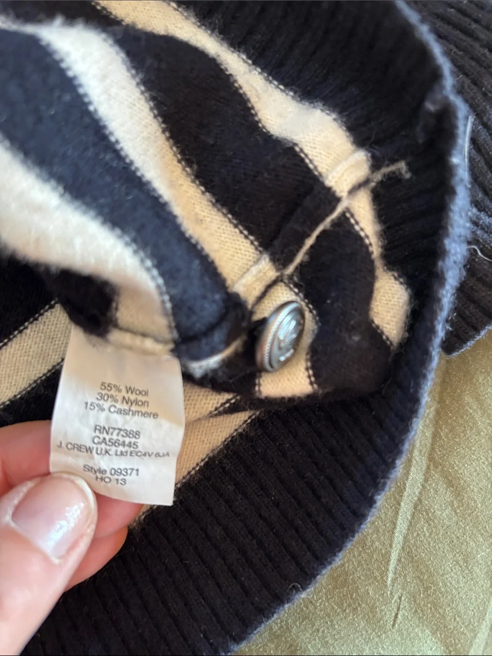 J. Crew Navy and White Striped Button-Shoulder Sweater